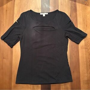 Boston Proper Black Short Sleeve Cut Out Tee
